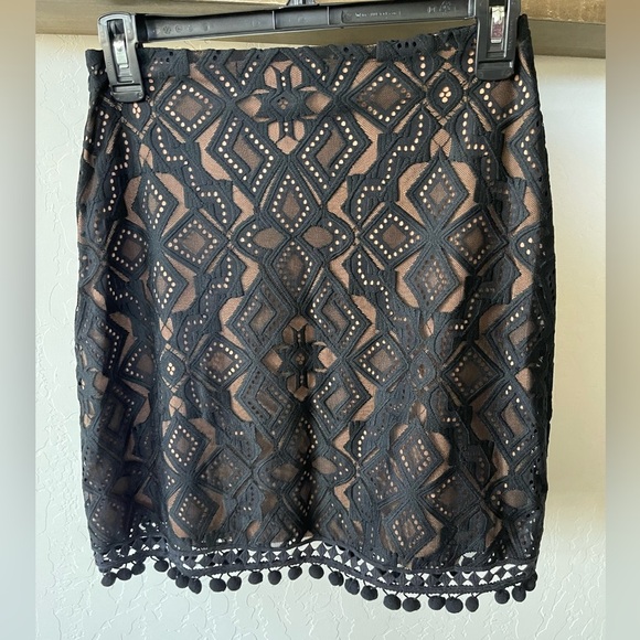 For Love and Lemons|Florence Lace Pencil Mini Skirt with Pom Pom Tassel Detail• - Picture 9 of 14